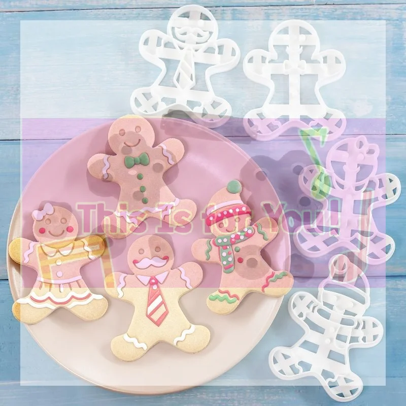 【MA】1/4Pcs Cartoon Christmas Gingerbread Cookie Cutter Gingerbread Man Baking Mould For Xmas Halloween Party Cake Decor