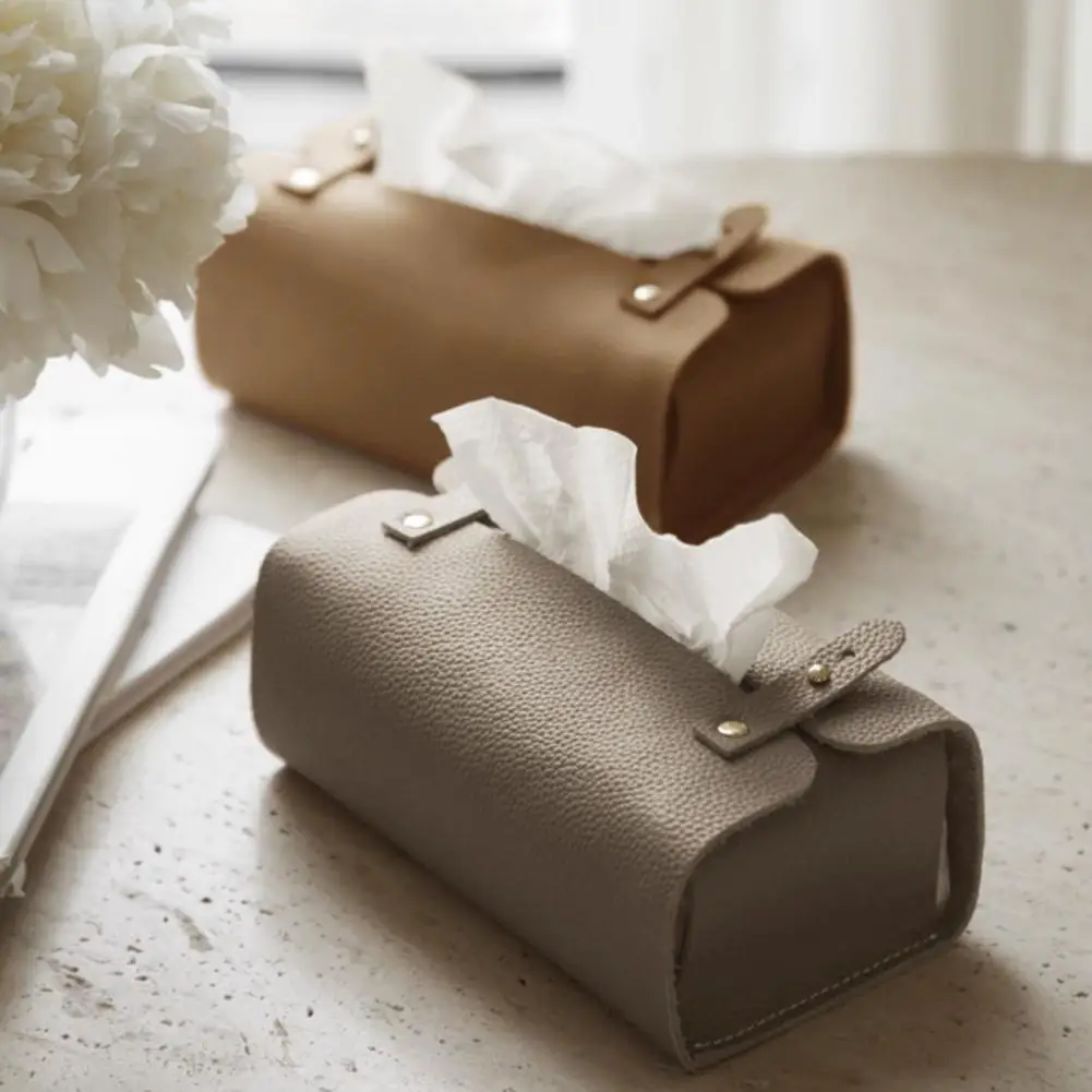 Faux Leather Tissue Box Minimalist Napkin Holder for Living Room Desk Decorative Napkin Dispenser Cover Facial Tissues