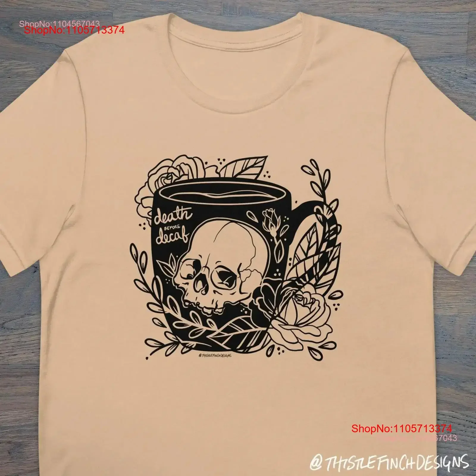 Death Before Decaf Skull T Shirt Tattoo Inspired Floral XS 4X vintage Washed Unisex fashion Breathable Slightly graphic Casual