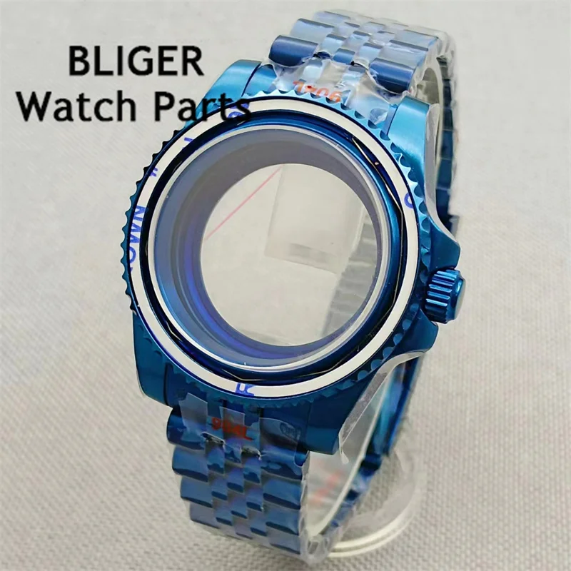 Caixa de mergulho em vidro safira, pulseira jubileu, fivela deslizante, ajustável para NH35, NH36, NH34, 2824, 2836, PT5000, 40m