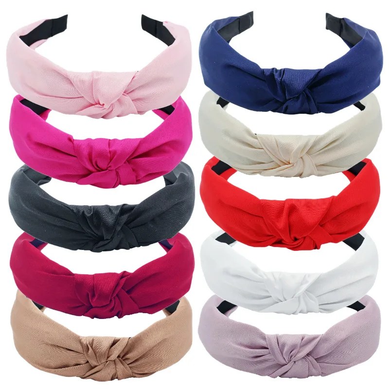 Solid Top Knot Satin Headbands Fashion Wide Fabric Makeup Hairbands Women Girls Ladies Washing Hair Hoops Bezel Hair Accessories