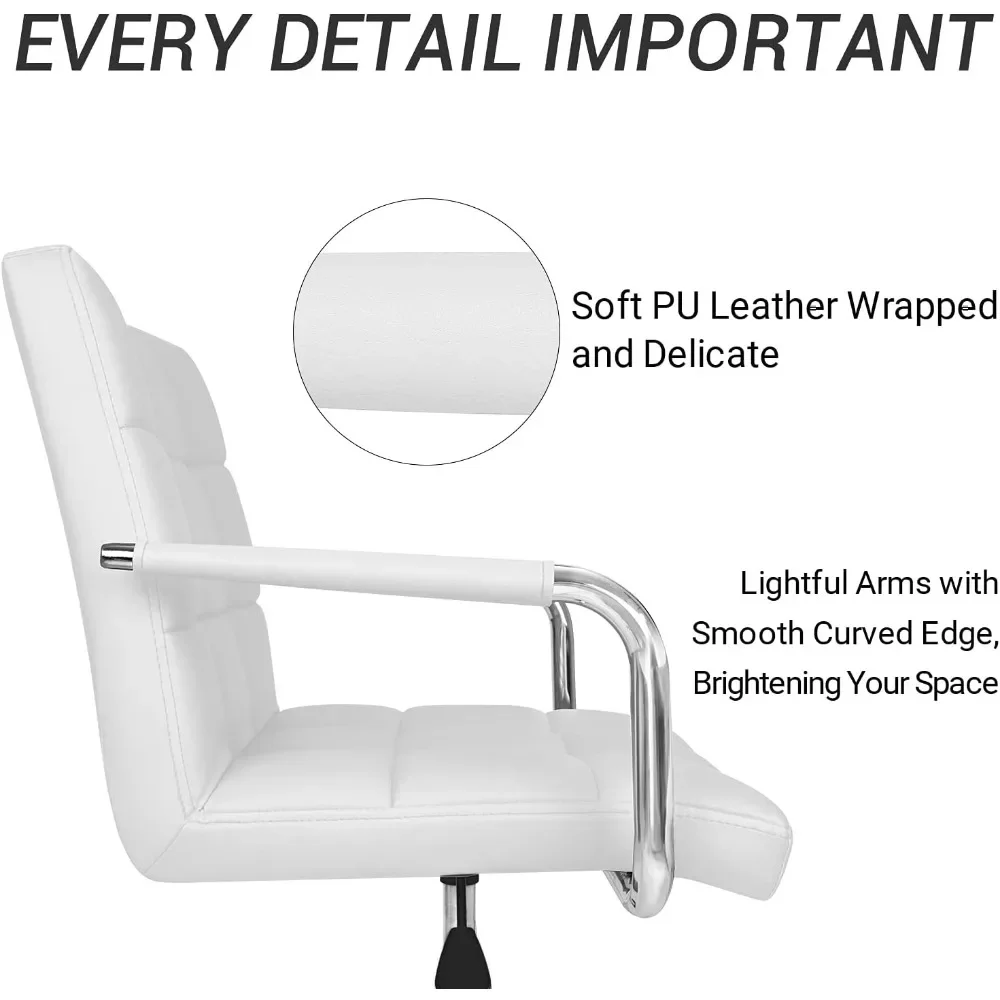 Mid-Back Office Task Chair Ribbed PU Leather Executive Modern Adjustable Home Desk Retro Comfortable Work Chair