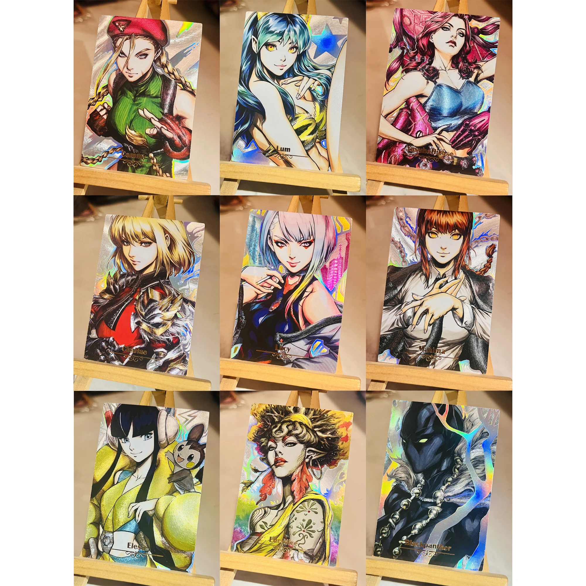 9Pcs/set Anime Girls Hand Painted Series Cammy White Lucy Makima Lum Flash Cards Game Anime Collection Cards Diy Gift Toys