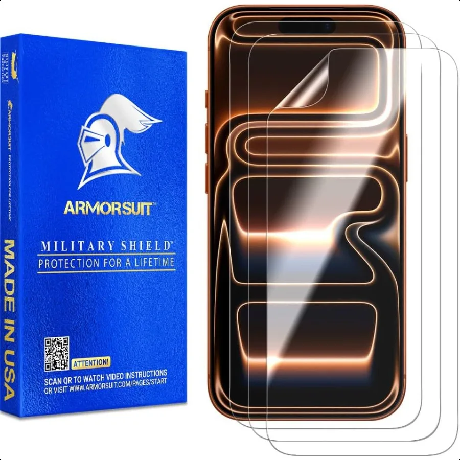 

3 упаковки защитных пленки для iPhone 17 Pro Max [6,9 дюйма] Чехол Friendly MilitaryShield HD Прозрачная пленка из ТПУ Сделано в США
