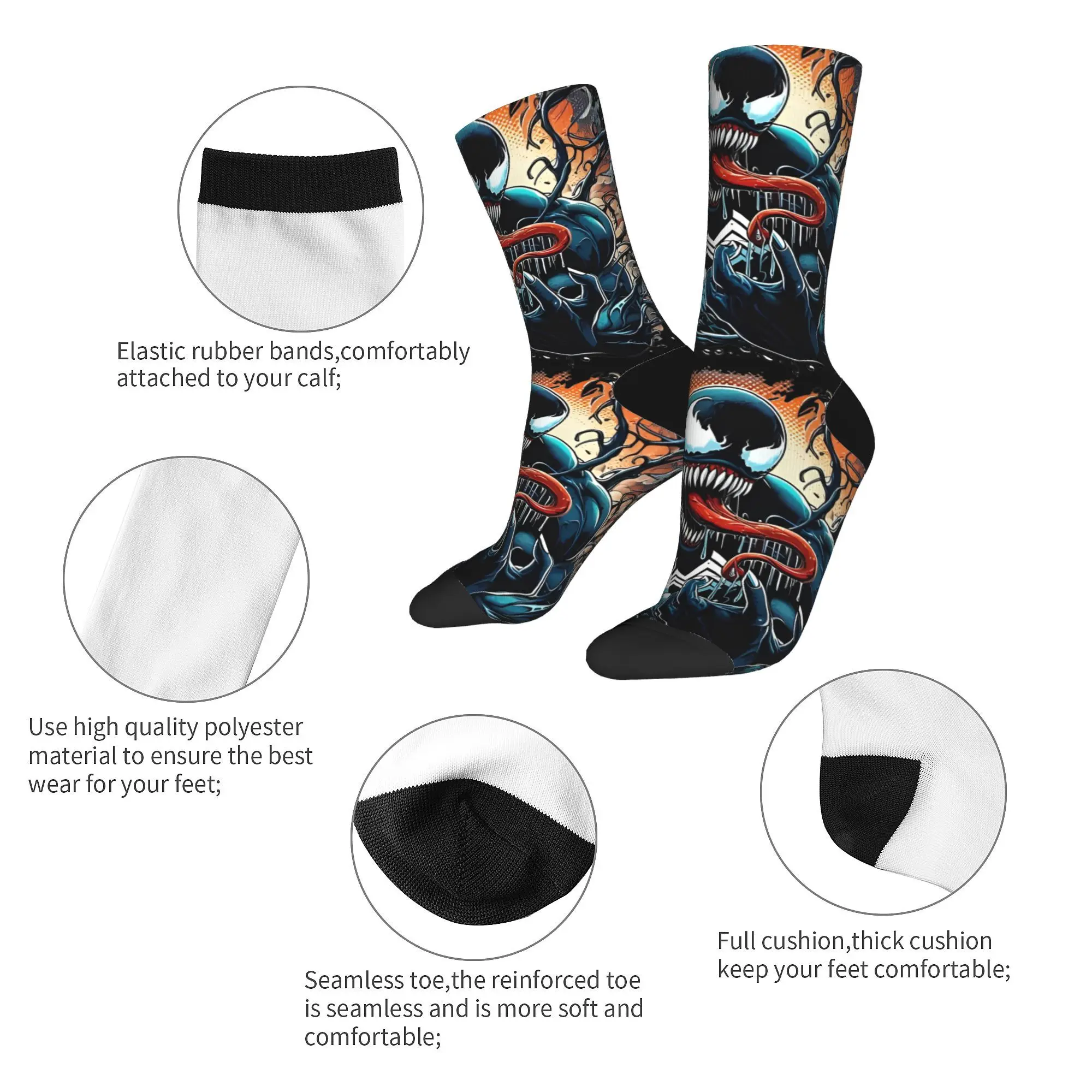 Winter Warm Crazy Design Unisex Venom Ready For Carnage Symbiote Parasite Socks  Non-slip Crew Socks