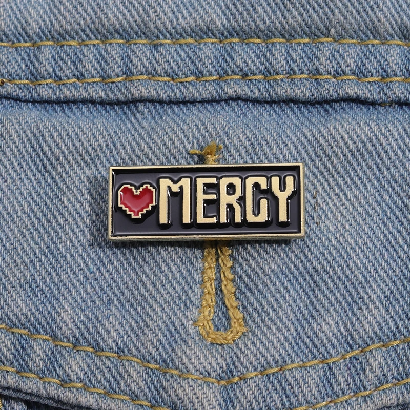 Fight or Mercy Enamel Pins Red Heart Mercy Metal Brooches Lapel Badge Clothes Backpack Clothes Accessories Jewelry for Friends