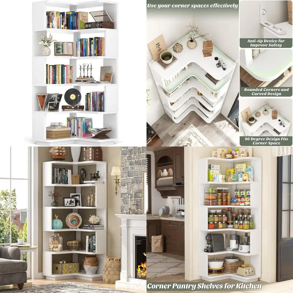 

Книжный шкаф Armocity Book Shel - 6-секционный книжный шкаф-стеллаж Etagere с отдельно стоящей L-образной витринной полкой для дома, офиса, гостиной