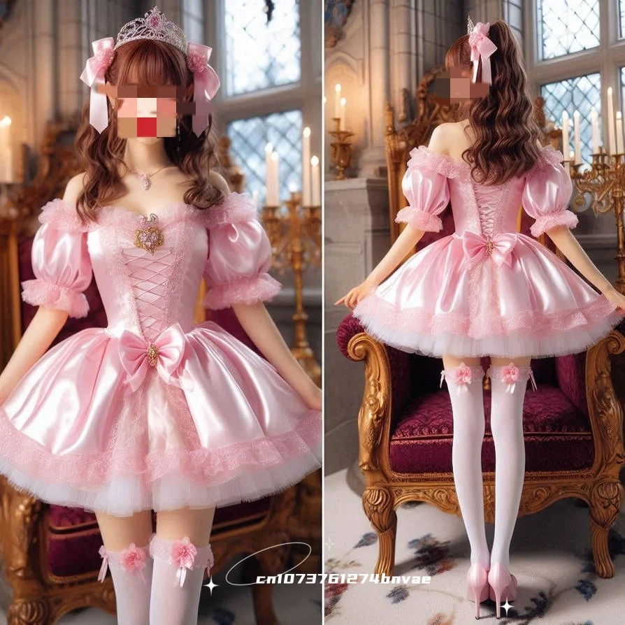 Mini Kurzes Rosa Lolita Ballkleid mit Puffärmeln Schulterfreies Cocktailkleid Maßgeschneiderte Party-Geburtstagskleider