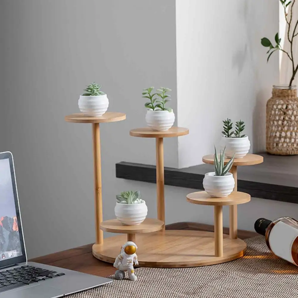 5 Tiered Bamboo Tabletop Plant Stand Rack Flower Pot Holder Shelf Display Rack Indoor Outdoor Planter Display Shelving view 5