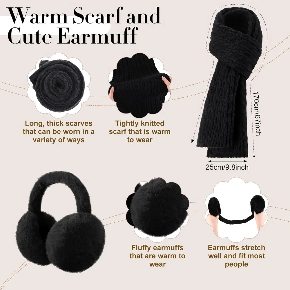 6 قطعة مجموعة الشتاء الدافئة للنساء قبعات حريمي دافئة قفازات لمس وشاح طويل الأذن يفشل الجوارب هدايا الشتاء للنساء