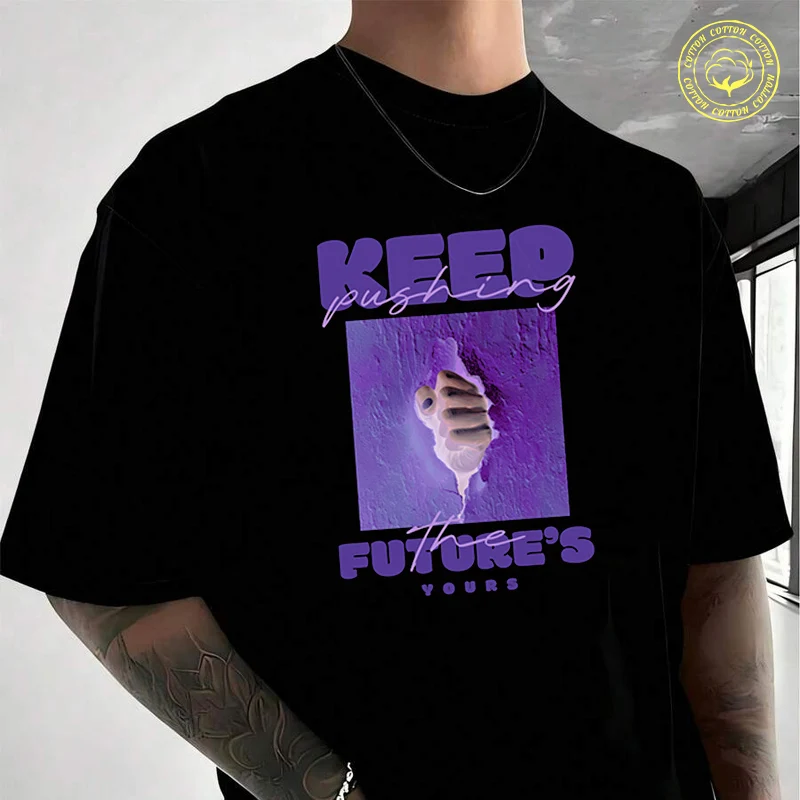 

A Fist Breaking Through The Wall Moto Cotton Casual T-shirts Summer Cotton Short Sleeved O-Neck Breathable Unisex Tops