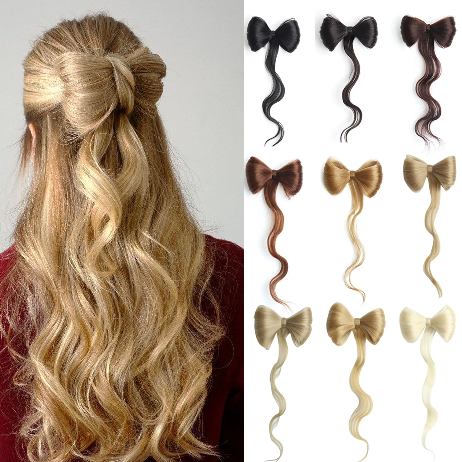 

Synthetic Bow Half Tie Curly Hair High Ponytail Duck Bill Clip Temperament Ball Head Wig Female Fringed Antique Hair Accessories