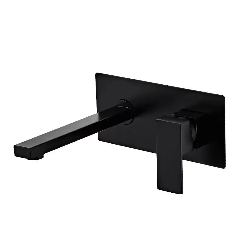 All copper black square concealed hot and cold basin faucet pre embedded box embedded in wall type