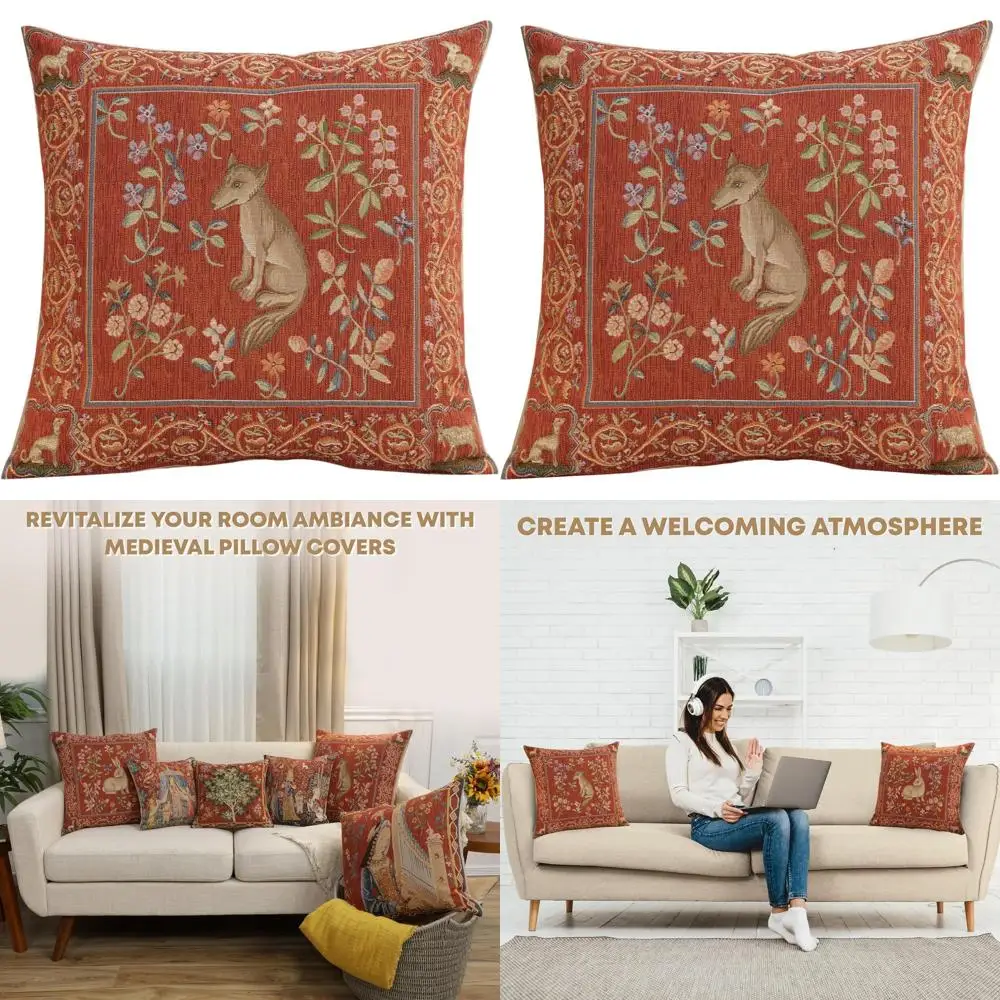 

Наволочка для подушки с изображением средневековой лисы, 19x19 дюймов, в стиле французского кантри, из мягкого хлопкового жаккарда, для дивана и гостиной