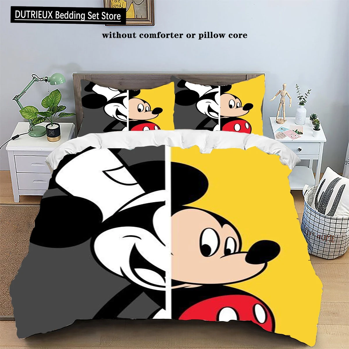 Disney Mickey Mouse Duvet Cover Pillowcase Set Comfortable Bedding Three Piece Set Children's Adult Double Bed Full Size