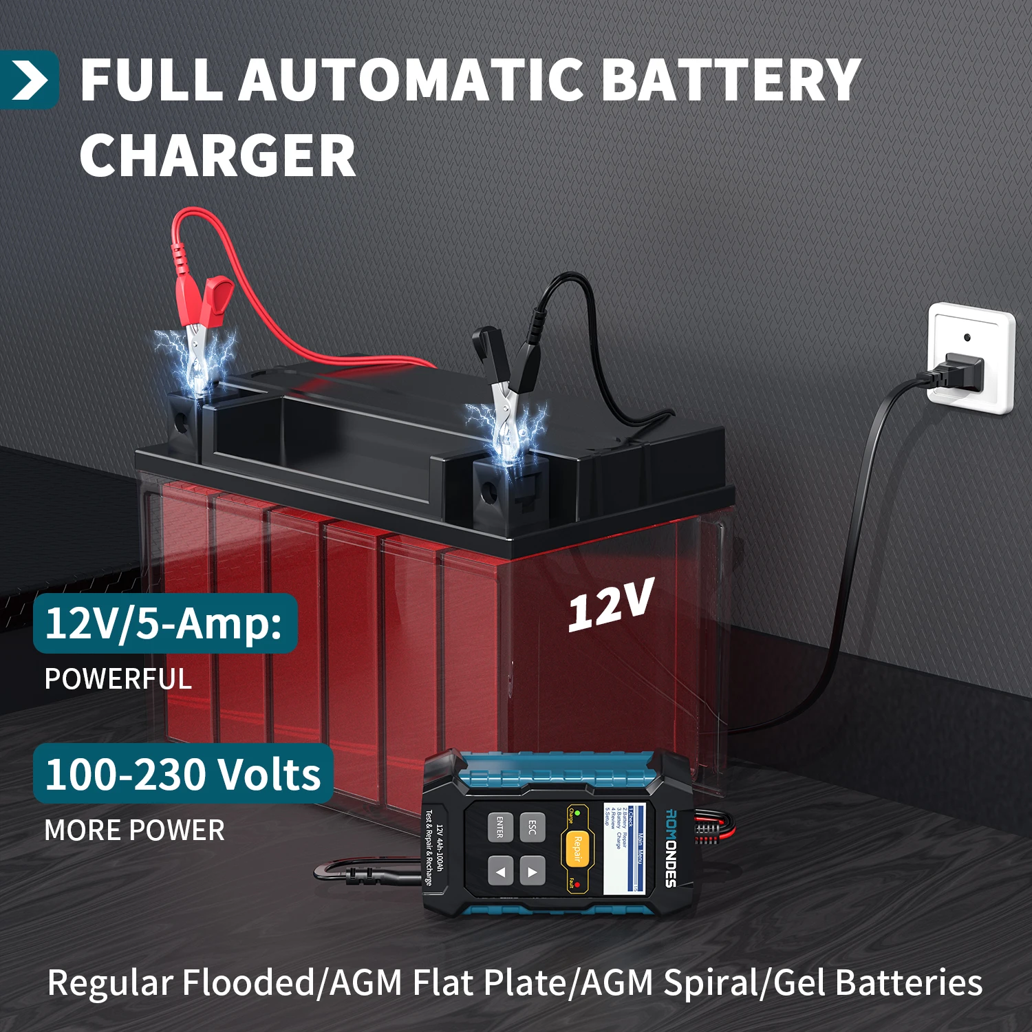 Romondes RD510 3 w 1 samochodowy Regenerator ładowarka bateria motocyklowa 12V w pełni automatyczny tester baterii do konserwacji impulsów