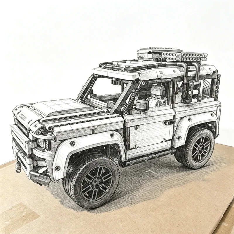 2573PCS 1:8 Technical Defender Off Road Car Model Building Blocks Assemble Bricks SUV Vehicle Educational Toys Gift