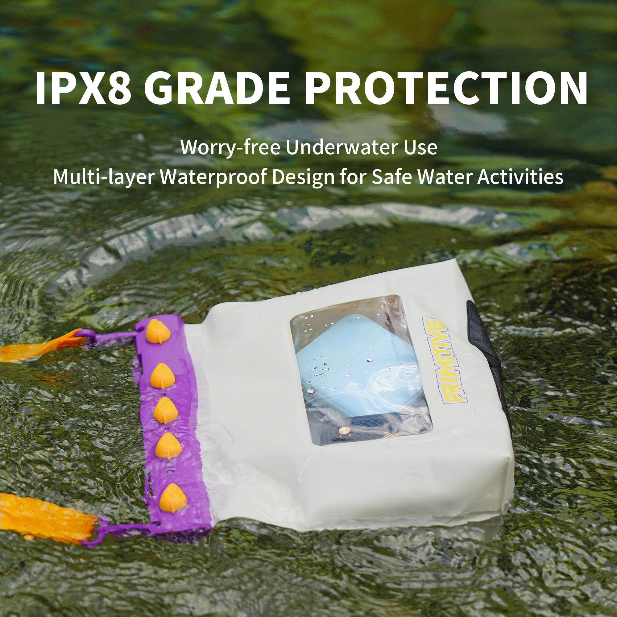 PRIMITIVE Waterproof Phone Case IPX8 Dry Box Touchscreen Diving Snorkeling Swimming Rafting Kayaking Sandproof Universal Lanyard