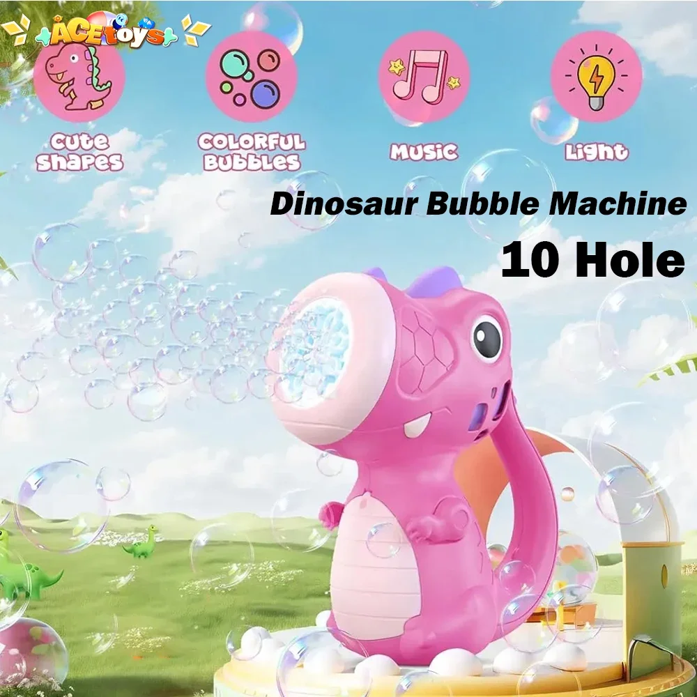 Máquina automática de bolhas de dinossauro, bolhas coloridas com luzes musicais, brinquedos de bolhas, festa ao ar livre, casamento, presentes para crianças