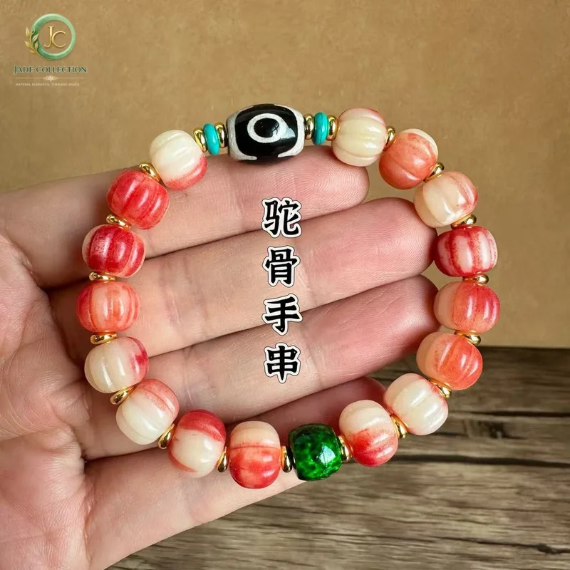 Tibetan-style blood-colored camel bone bracelet wholesale, Tibetan returned yak bone bracelet, ethnic style hand accessory, sing