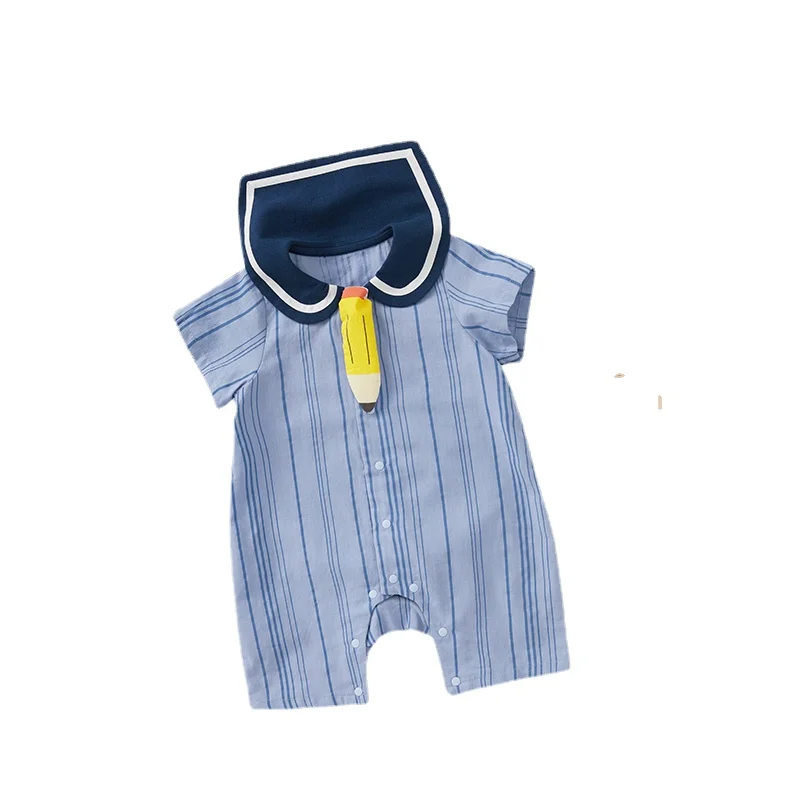 Yy Baby Boy Romper Summer New Sailor Collar Refreshing Striped Jumpsuit