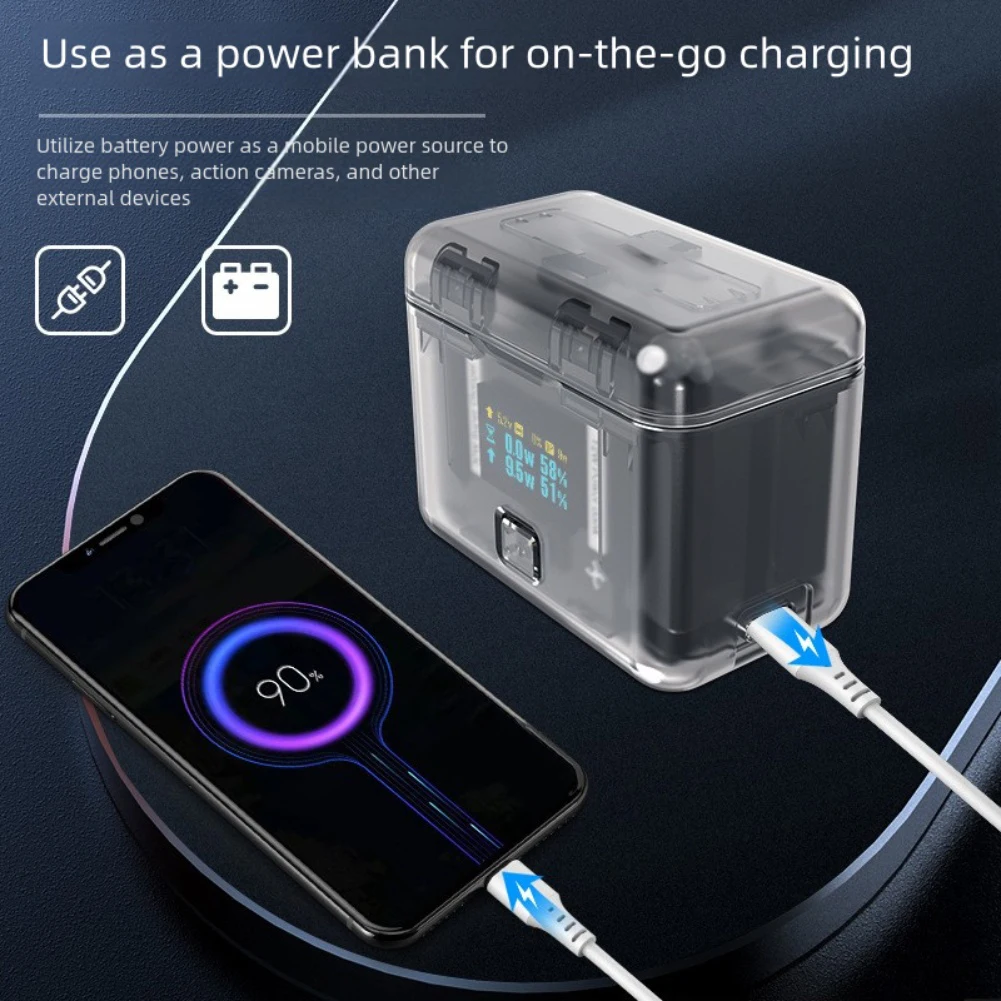 ポータブル高速充電ケース-insta360-x4-ディスプレイ電源銀行-2290mah-バッテリーアクションカメラ充電ハブケース収納ボックス
