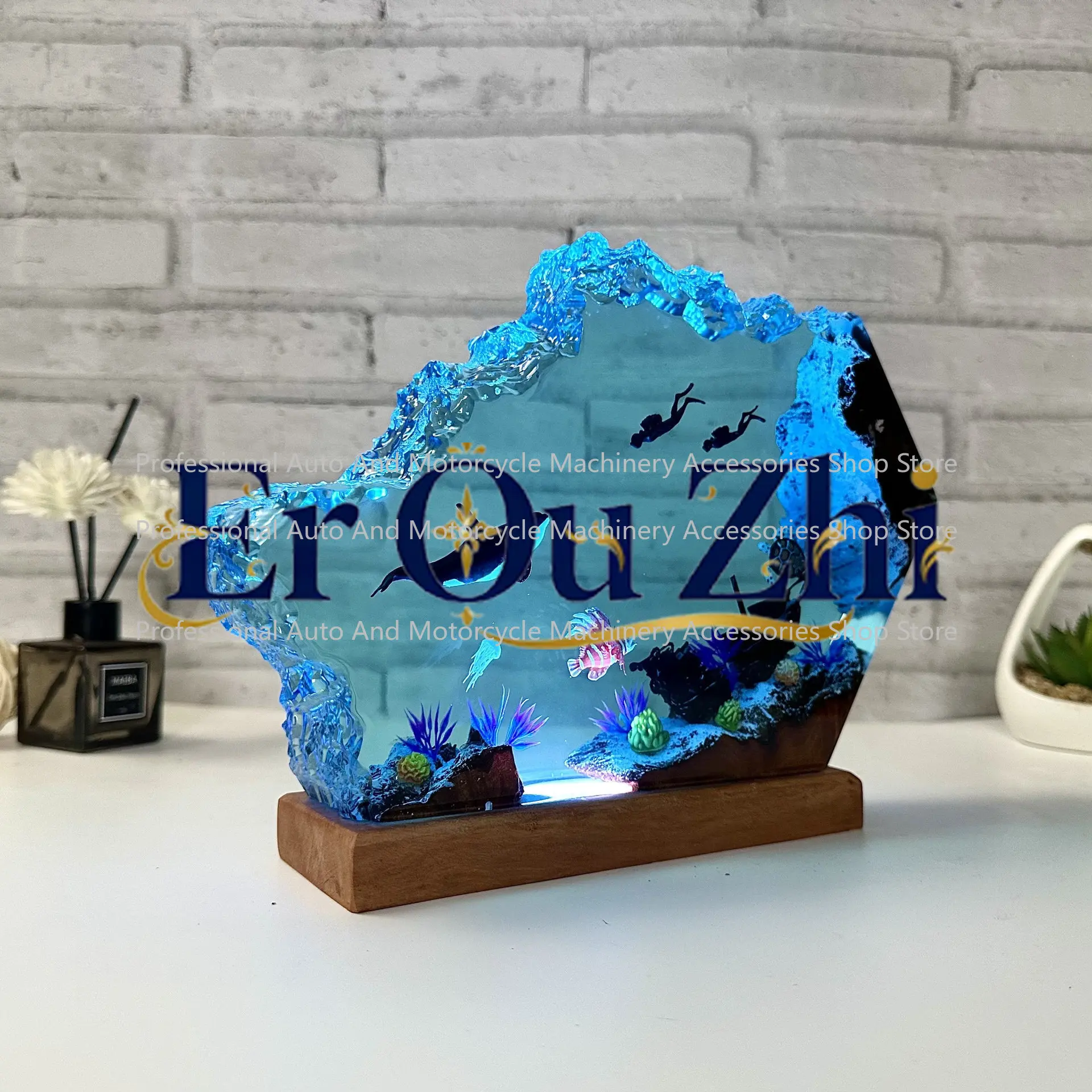 Killer whale resin lamp, killer whale and sea turtle, epoxy resin and wooden handmade furniture birthday gift, unique gift