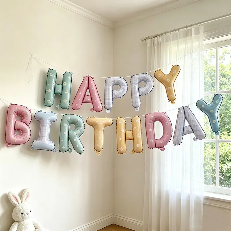 16 Zoll Happy Birthday Buchstabenballons Set Gänseblümchen-Blumendruck Aluminiumfolie Ballon Kinder Geburtstag Babyparty Globos Party Deko – Detail 4