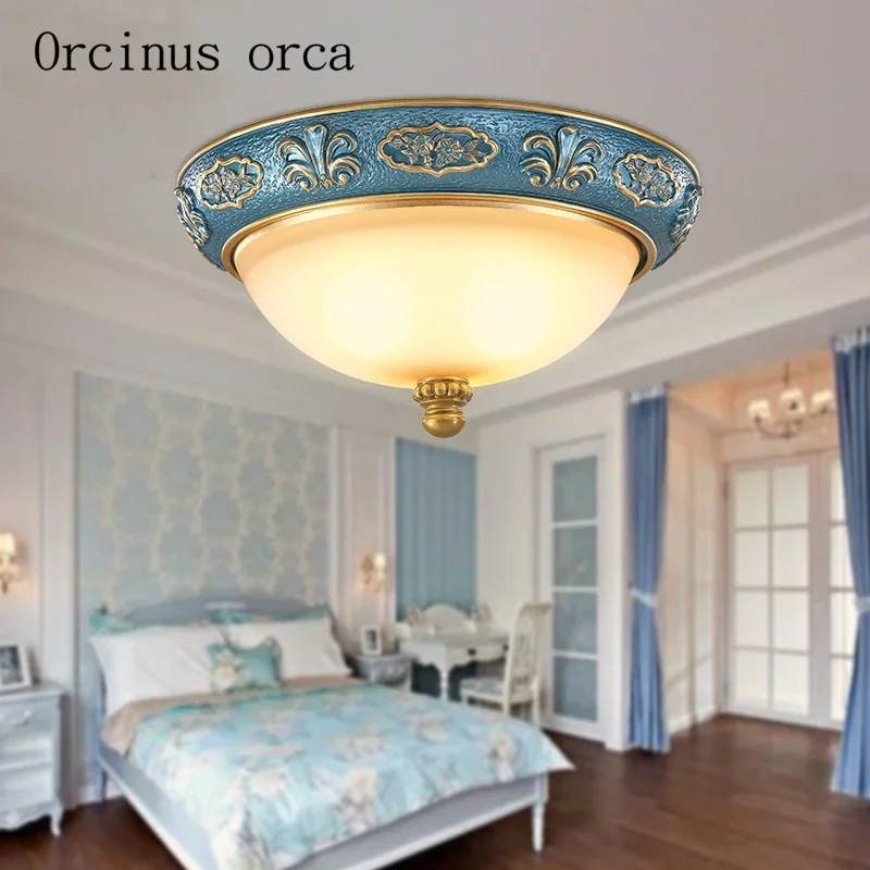 Mediterranean blue simple ceiling lamp bedroom European modern creative circular resin LED ceiling lamp free shipping