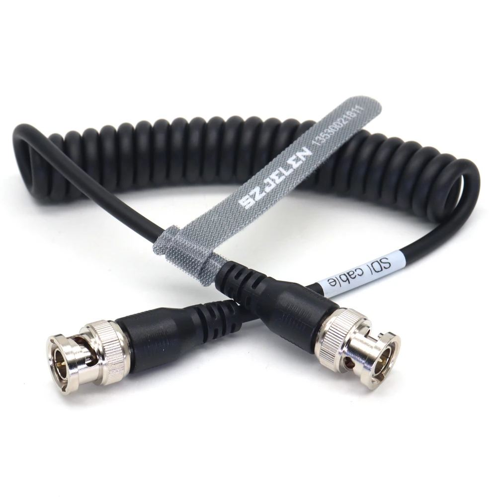 3Type Coiled BNC Cable 3G/HD SDI Cable 12in 75 Ohm Right Angle BNC Jumper Cord for Camera Video Equipment Support HD-SDI 3G-SDI