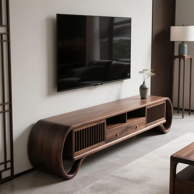 North American black walnut all-solid wood TV cabinet, multi-functional storage TV cabinet