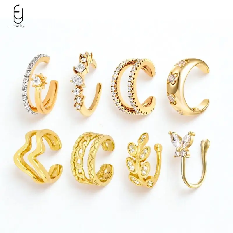 1 قطعة مطلي 24K الذهب أحادية أقراط مشبكية للنساء الهندسة تشيكوسلوفاكيا الزركون الأذن الأصفاد غير ثقب الأقراط مجوهرات حفلات الزفاف #3