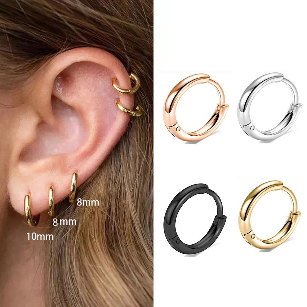 1Pcs Stainless Steel Small Hoop Earrings for Women Man Gold Color Smooth Punk Hip-Hop Helix Earring Septum Piercing Body Jewelry