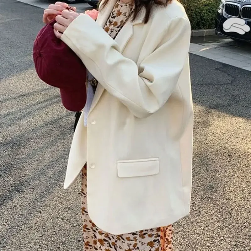 

Женский однотонный пиджак, весна-осень 2023, новый студенческий повседневный утягивающий универсальный пиджак в корейском стиле с длинными рукавами