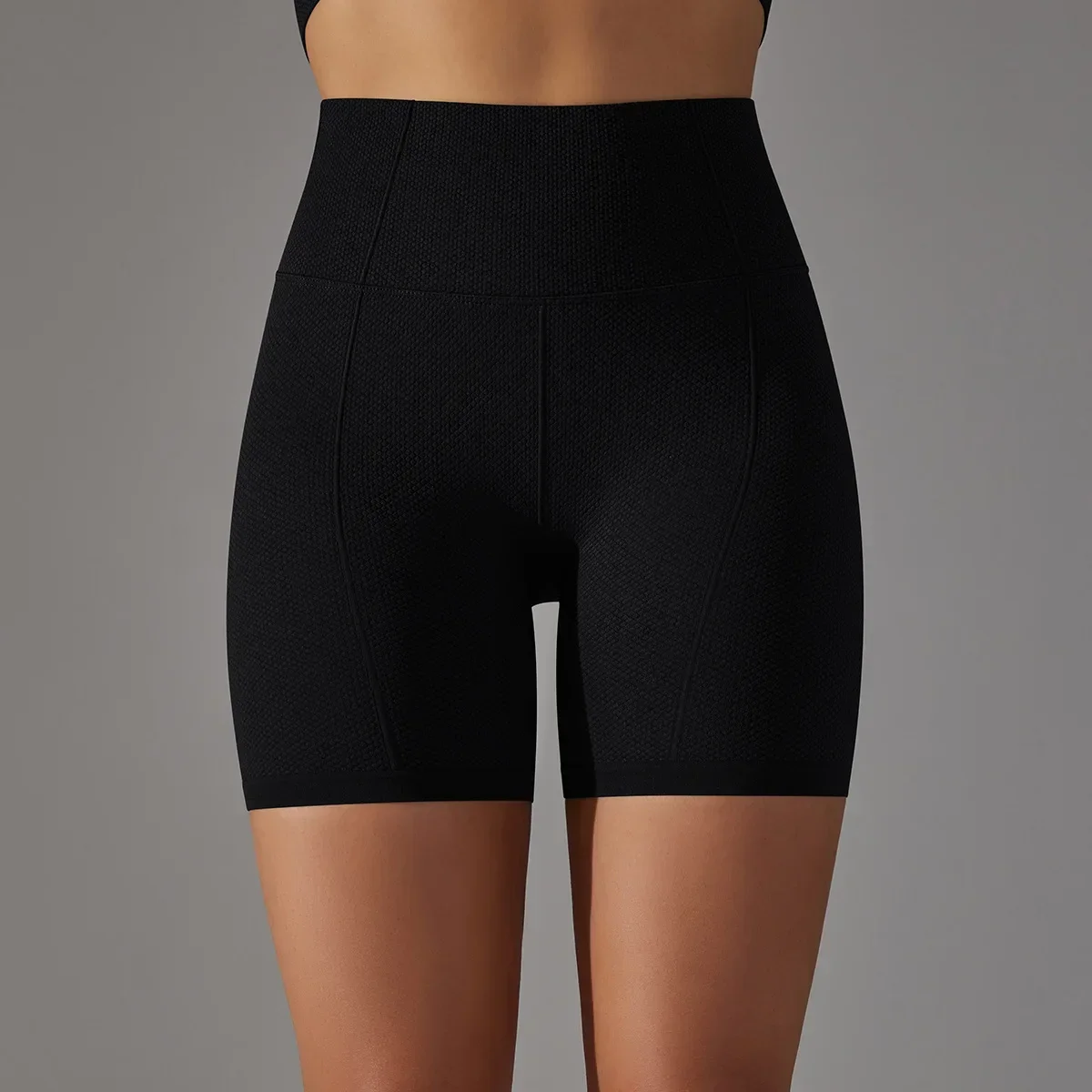 Vrouwen Naadloze Effen Kleur Jacquard Hoge Taille Buik Hip Yoga Shorts Hardloopfitness Broek.