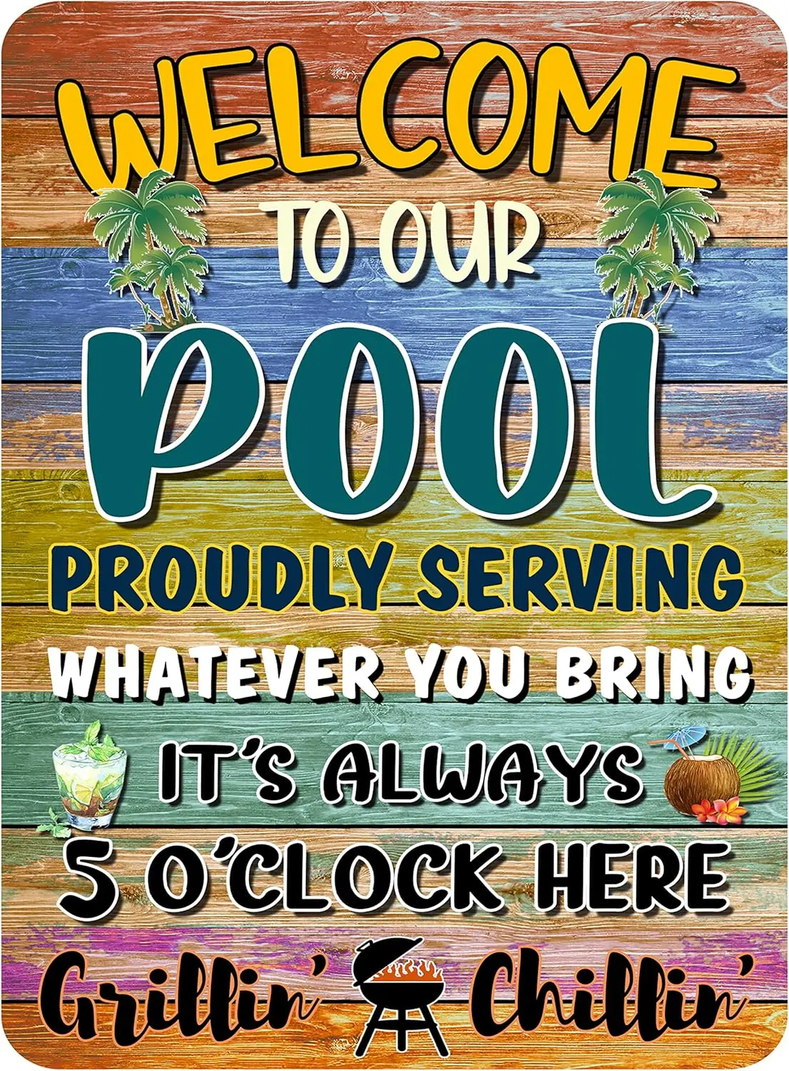 Pool Rules Signs Outdoor Pool Decor Swimming Pool Decorations Accessories 12x16 Inches Metal Sign Decor It's Always 5:00 Her