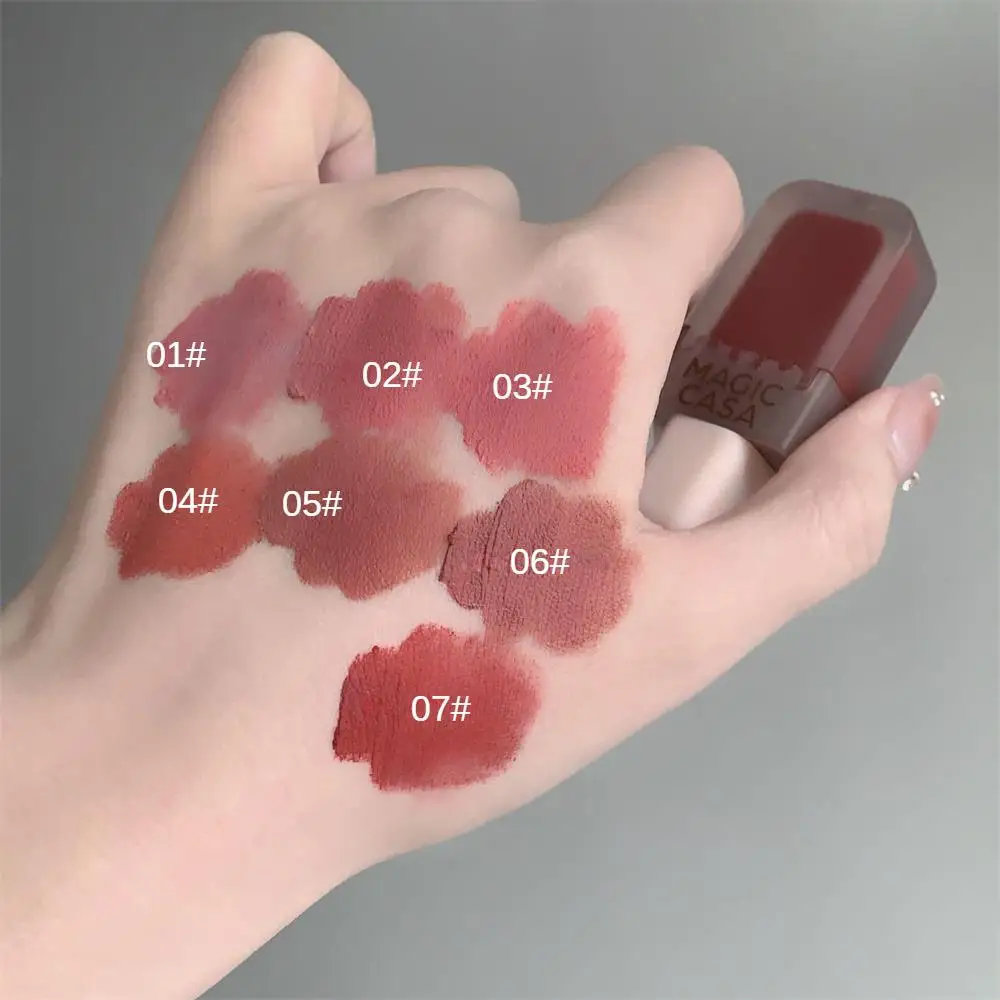 Impermeável Velvet Matte Lipstick, brilho labial líquido, castanha, longa duração Lip Stick, vermelho Lip Tint, estudante beleza cosmética