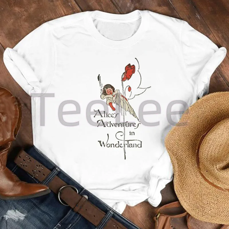 Alice In Wonderland T Shirt Women Vintage Rose Cute Princess T-shirt Graphic Summer Tshirt Female Casual Streetwear Clothing