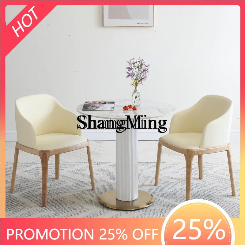 

FG good-looking rock slab solid wood negotiation table and chair combination balcony dining table cafe leisure reception