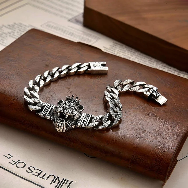 Age-Old Crown Tiger Head 925 bracciale in argento gioielli da uomo Retro Trend Clouds Eternal Vine Chain festa maschile regalo di lusso