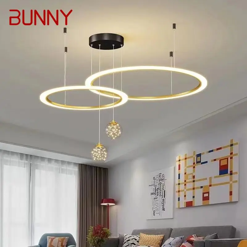 

BUNNY Nordic Pendant Lamp Modern LED Creative 3 Colors Chandelier Ring Round Light Fixtures for Home Living Room Bedroom Decor