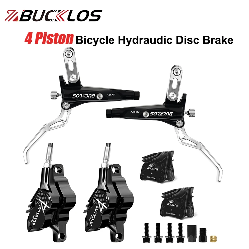 

BUCKLOS MTB 4 Pistons Hydraulic Disc Brake Set 850/1550mm Oil Pressure Brakes Front Rear Mountain Bike E-Bike Hydraulic Brake