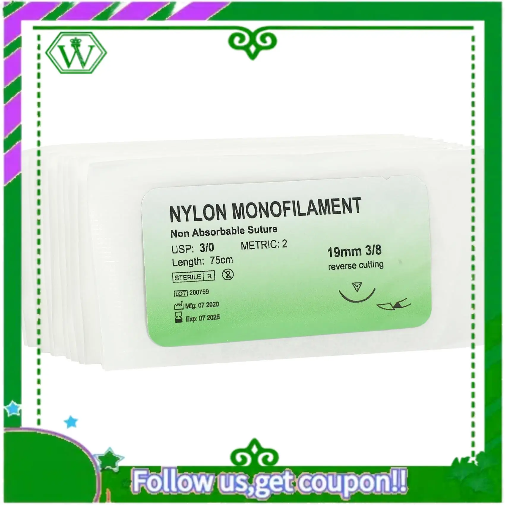 ABIK-24 Pcs/Set Needle Suture Nylon Monofilament Thread Suture Practice Kit 3/0