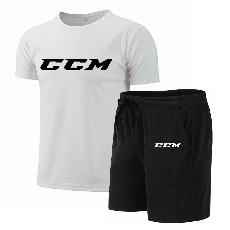 Summer Men\'s Fitness Fashion Men\'s Casual Sportswear Suit Quick Drying Sports Suit CCM Short Sleeve T-Shirt + Shorts 2 Piece Set