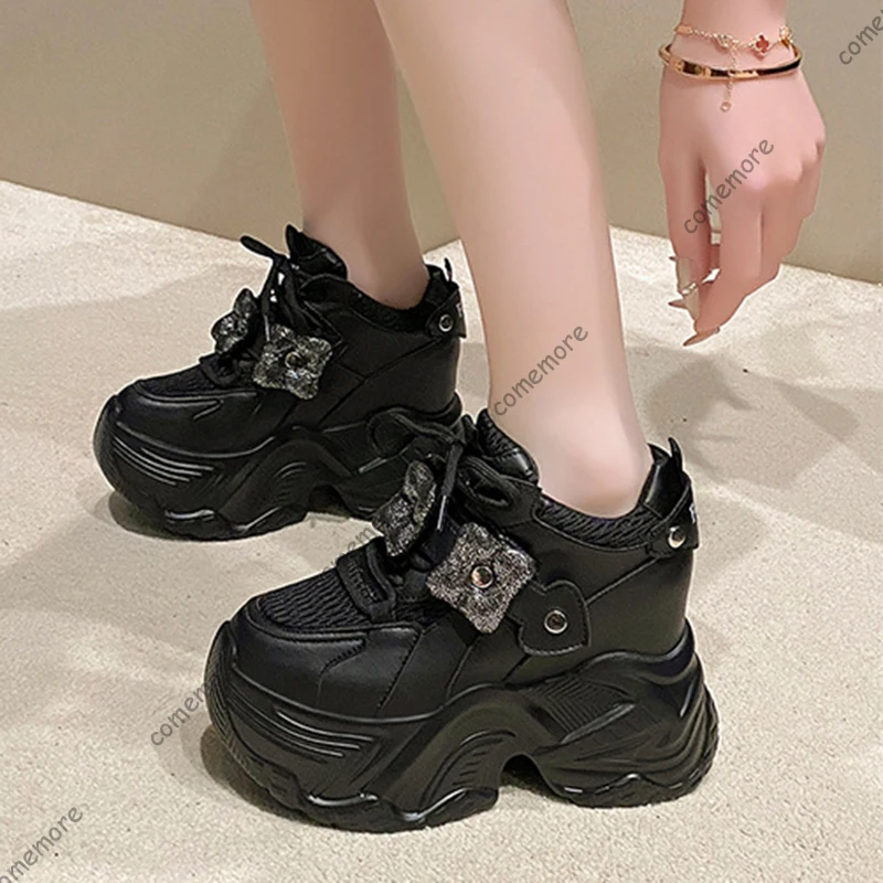 

Comemore Women's Platform Sneakers 2026 Spring Autumn High Heels Shallow Mouth Casual Shoes for Women Lace Up Chunky Zapatillas