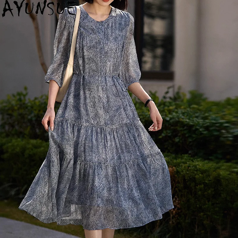 

AYUNSUE Платья из натурального шелка тутового шелкопряда для женщин, летние платья средней длины, французское элегантное платье, женская одежда высокого качества, 원피스