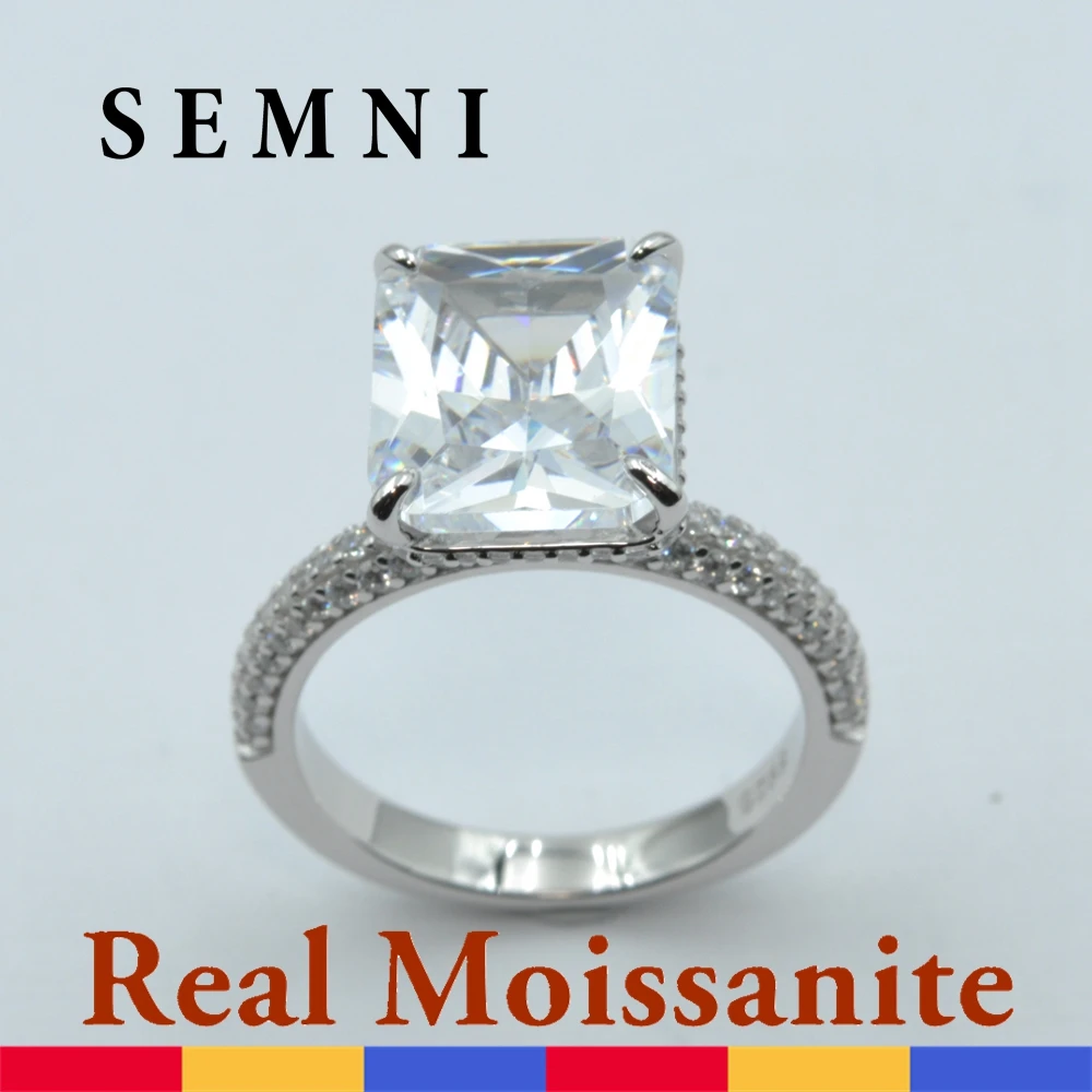 Anillo de diamante de moissanita SEMNI de 8,0 quilates para mujeres y hombres con certificado GRA, plata de ley s925, Esmeralda, corte radiante, zafiro de rubí