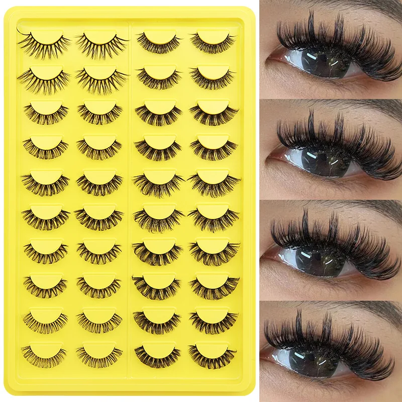 20 Pairs of False Eyelashes Factory Stable Supply Fried Hair DD Warping 20 Pairs of Color Tray Thick Curled Eyelashes New