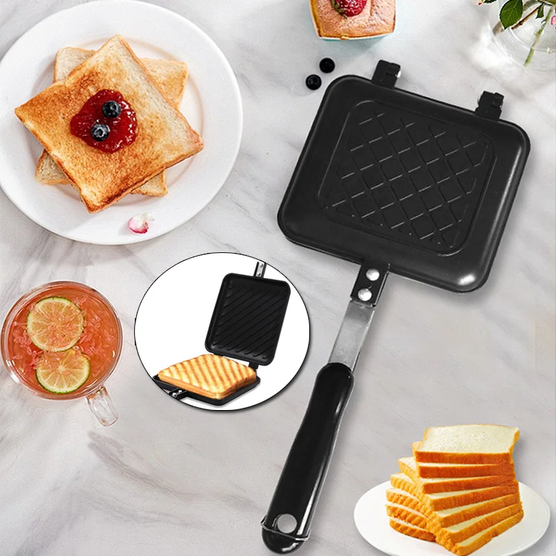 

Non-Stick Coating Sandwich Baking Pan Double Side Waffle Grill Frying Toast Clamp Pan Breakfast Machine By Gas Stove Fire