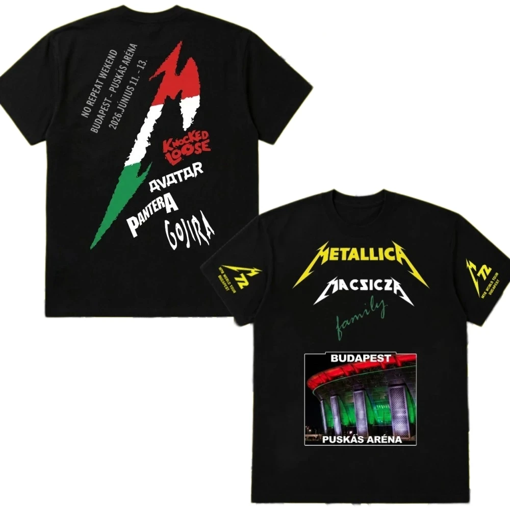 Camiseta de Verão Metallica M72 World Tour Budapest 2026, Roupas de Algodão Unissex para Homens e Mulheres, Camisetas Y2K Casuais, Top Popular
